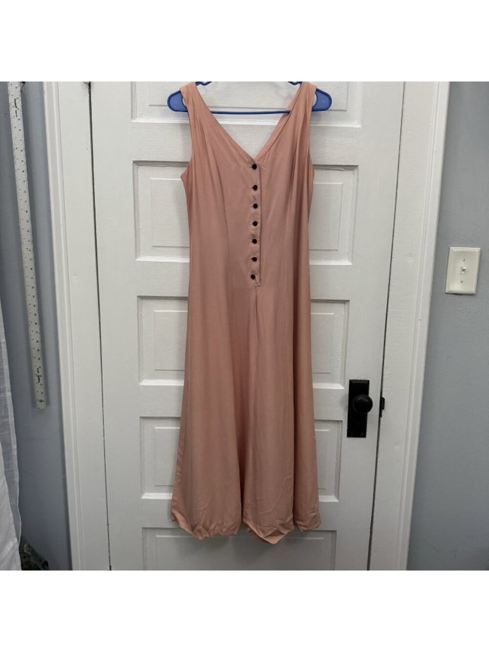 Vintage Womens 4 Dusty Rose Maxi Dress V Neck Button Front USA Made